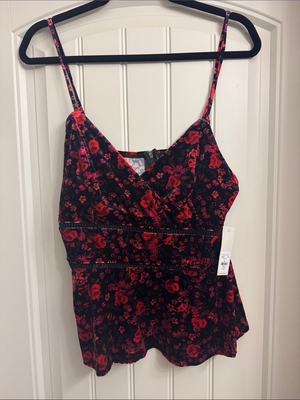 Francesca's Collections Black Velvet Cami with Red Floral Print